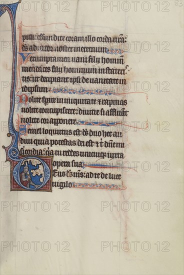 Initial D: David as a Knight Holding a Sword; Bute Master, Franco-Flemish, active about 1260 - 1290, Northeastern illuminated