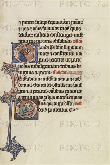 Initial E: David Praying; Initial D: A Female Saint Praying; Bute Master, Franco-Flemish, active about 1260 - 1290, Paris