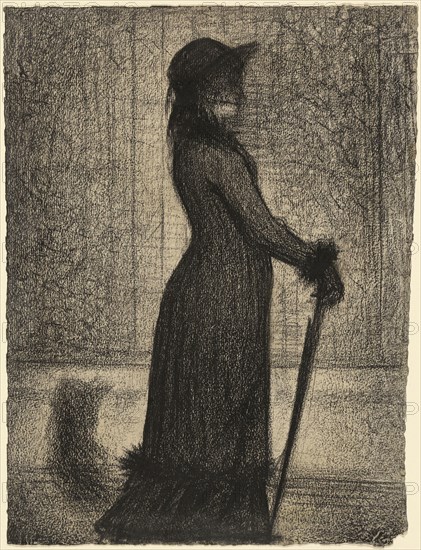 Woman Strolling, Une élégante, Georges Seurat, French, 1859 - 1891, about 1884; Conté crayon, fixed; 31.8 × 24 cm