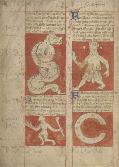 Constellation; Worcester, England; late 14th century, shortly after 1386; Pen and black ink and tempera on parchment bound