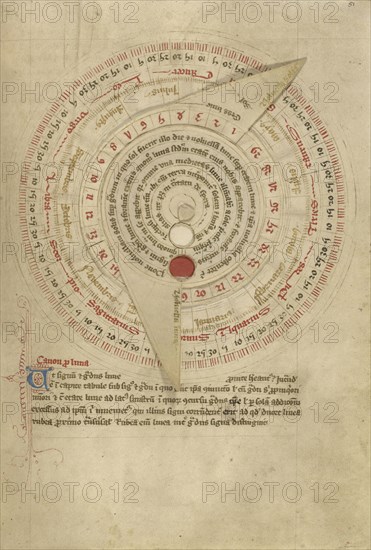 Astronomical Table with Vovelle; Worcester, England; late 14th century, shortly after 1386; Pen and black ink and tempera on