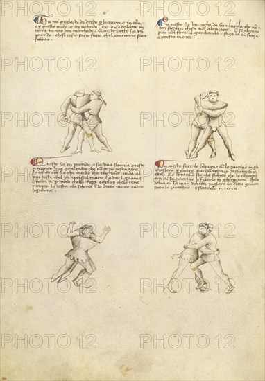 Unarmed Combat; Fiore Furlan dei Liberi da Premariacco, Italian, about 1340,1350 - before 1450, Padua, or, Italy; about 1410