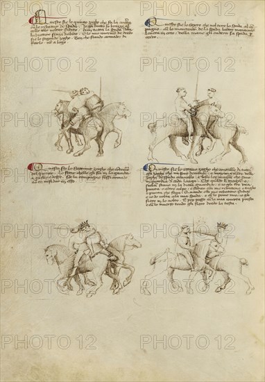 Equestrian Combat with Sword; Fiore Furlan dei Liberi da Premariacco, Italian, about 1340,1350 - before 1450, Padua, or, Italy