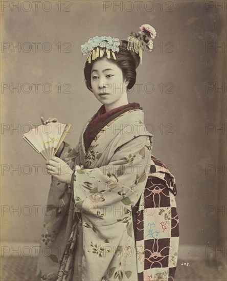 Young Woman with Fan; Kusakabe Kimbei, Japanese, 1841 - 1934, active 1880s - about 1912, Japan; 1870s - 1890s; Hand-colored