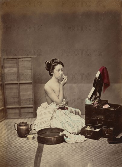 Japanese Toilet; Kusakabe Kimbei, Japanese, 1841 - 1934, active 1880s - about 1912, Japan; 1870s - 1890s; Hand-colored Albumen