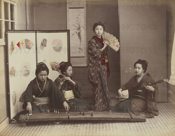 Playing with Music; Kusakabe Kimbei, Japanese, 1841 - 1934, active 1880s - about 1912, Japan; 1870s - 1890s; Hand-colored