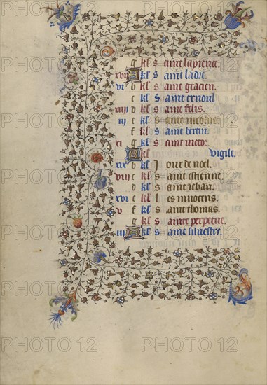 Decorated Calendar Page; Paris, France; about 1420; Tempera colors, gold, and ink on parchment; Leaf: 20.2 x 14.9 cm