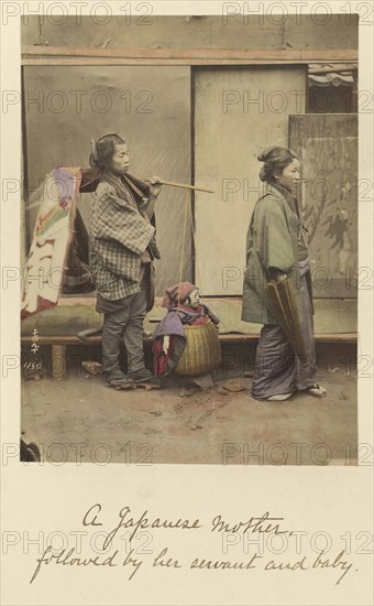 A Japanese mother followed by her servant and baby; Shinichi Suzuki, Japanese, 1835 - 1919, Japan; about 1873 - 1883