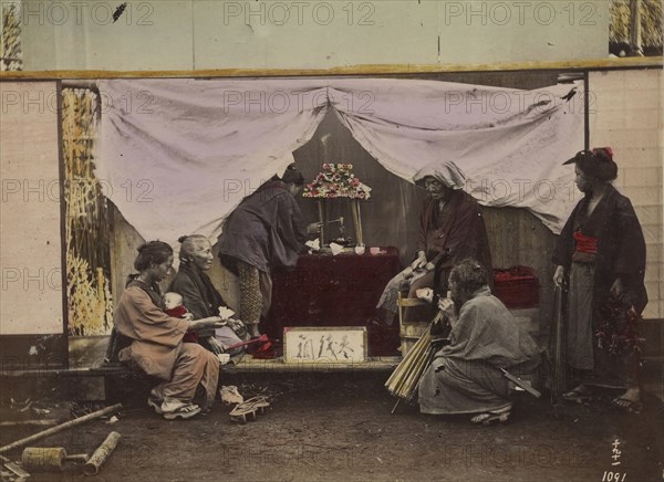 A girl pouring sweet tea..; Shinichi Suzuki, Japanese, 1835 - 1919, Japan; about 1873 - 1883; Hand-colored Albumen silver print