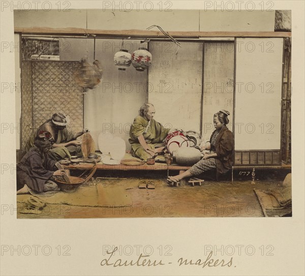 Lantern makers; Shinichi Suzuki, Japanese, 1835 - 1919, Japan; about 1873 - 1883; Hand-colored Albumen silver print