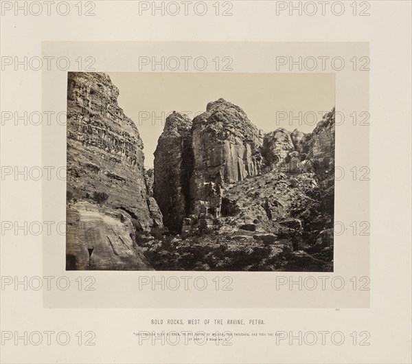 Bold Rocks, West of the Ravine, Petra; Francis Frith, English, 1822 - 1898, Petra, Jordan; about 1865; Albumen silver print