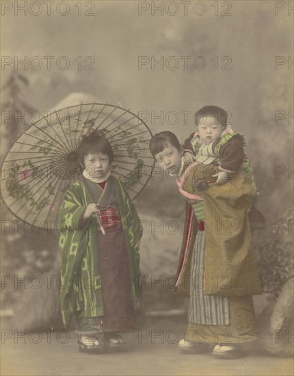 Japanese Mother with Her Two Children; Attributed to Kusakabe Kimbei, Japanese, 1841 - 1934, active 1880s - about 1912, Japan
