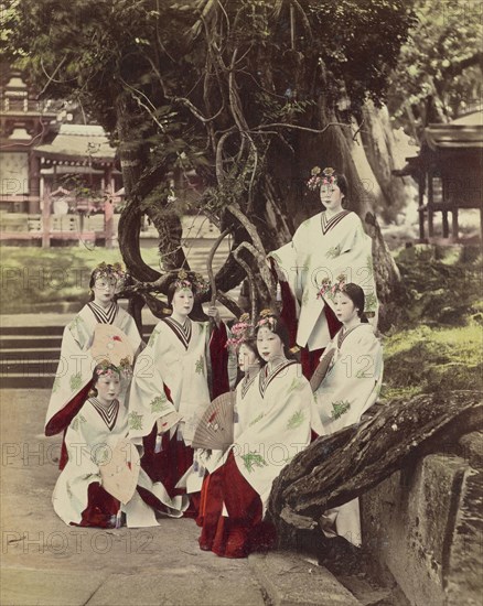 Miko, or Performing in A Temple Dancing at Nara; Attributed to Kusakabe Kimbei, Japanese, 1841 - 1934, active 1880s - about 1912