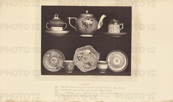 Tea pot, cups, and saucers; William Chaffers, English, 1811 - 1892, London, England, Europe; 1871; Woodburytype; 9.3 x 12.2 cm