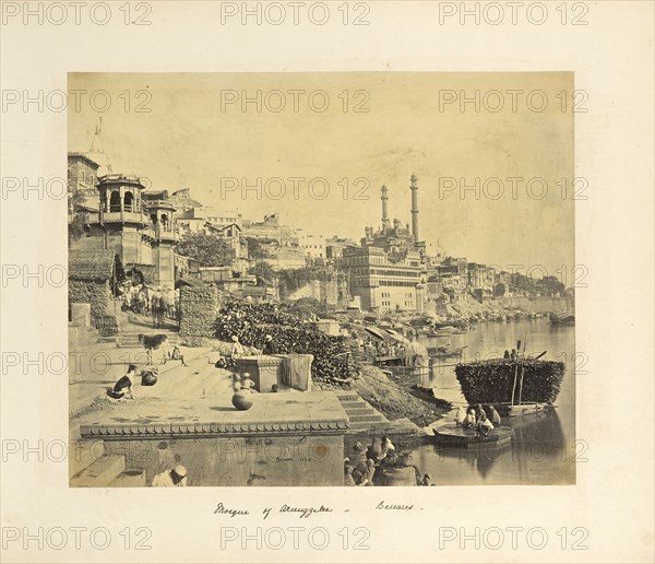 Benares; The Great Mosque of Arungzebe, and adjoining ghats; Samuel Bourne, English, 1834 - 1912, Benares, Uttar Pradesh, India