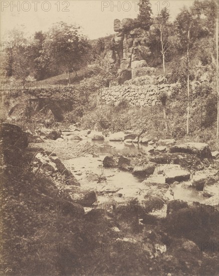Shallow Stream with Rocks and Stone Bridge; French, Louis Désiré Blanquart-Evrard, French, 1802 - 1872, Lille, France; 1853
