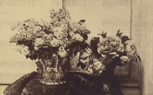 Still Life of Two Vases on Covered Table; French, Louis Désiré Blanquart-Evrard, French, 1802 - 1872, Lille, France; about 1853