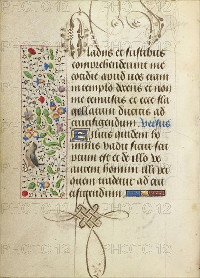 Decorated Text Page; Ghent, written, Belgium; about 1471; Tempera colors, gold leaf, gold paint, silver paint, and ink