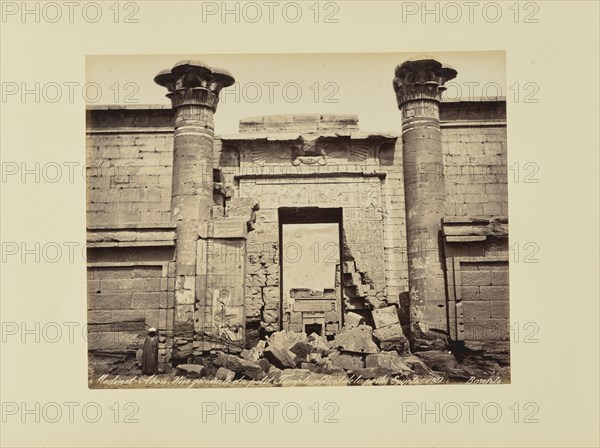 Medinet-Abou. Vue générale du petit Temple, détail de la porte, égypte, Félix Bonfils, French, 1831 - 1885, 1870s; Albumen