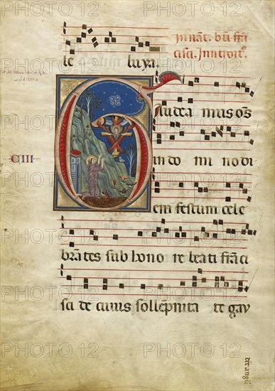 Initial G: The Stigmatization of Saint Francis; Attributed to Rinaldo da Siena, Italian, active 1270s, Siena, Italy; about 1275