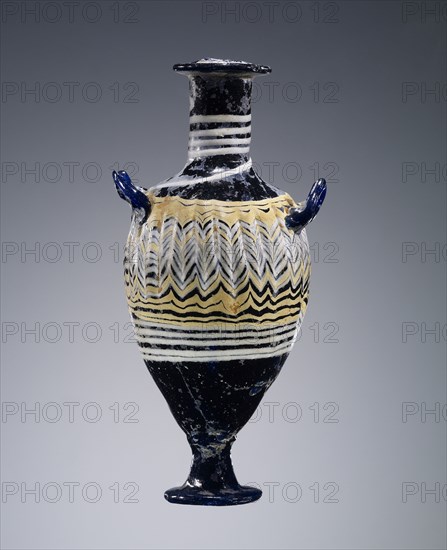 Core-formed Dark Blue Amphoriskos; Eastern Mediterranean; 3rd - 1st century B.C; Glass; 11.4 cm, 4 1,2 in