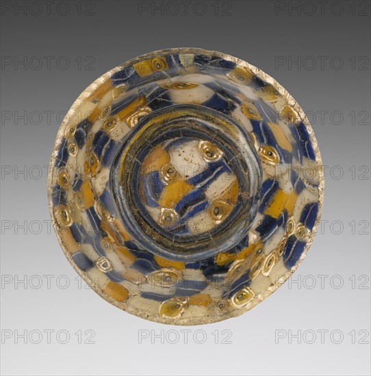 Cup with Blue, White, and Yellow Canes; Eastern Mediterranean; 1st century B.C; Glass; 3.8 x 10.3 cm, 1 1,2 x 4 1,16 in