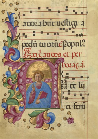 Initial A: Young Christ Blessing; Belbello da Pavia, Italian, Lombard, died after 1473, active about 1430 - 1473, Venice