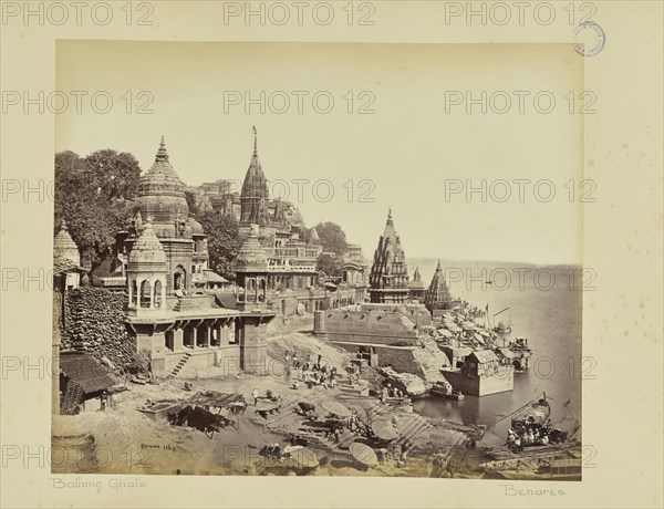 Benares; The Burning Ghat; Samuel Bourne, English, 1834 - 1912, Benares, India, Asia; 1865-1866; Albumen silver print