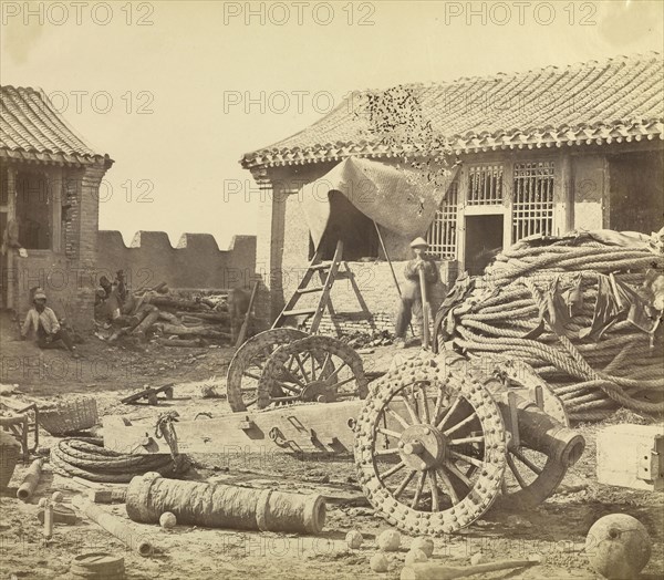 Interior of Pehtang Fort showing the Magazine and Wooden Gun; Felice Beato, 1832 - 1909, Pehtang, China