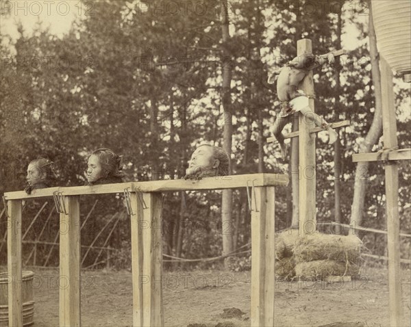 Japanese Criminals Crucified and Beheaded; Felice Beato, 1832 - 1909, Japan; 1863 - 1868; Hand-colored