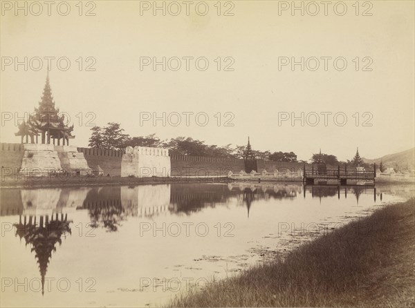 East Wall of the City with Moat and Bridge, Mandalay; Felice Beato, 1832 - 1909, Mandalay, Burma; 1887