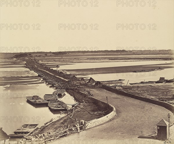 Bridge of Boats over the Jumna, Taken from Lulim Ghur; Felice Beato, 1832 - 1909, Delhi, India; 1858