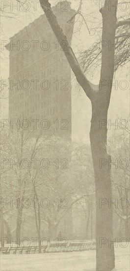 The  Flat-iron; Alfred Stieglitz, American, 1864 - 1946, 1903; Photogravure; 17 x 8.3 cm, 6 11,16 x 3 1,4 in