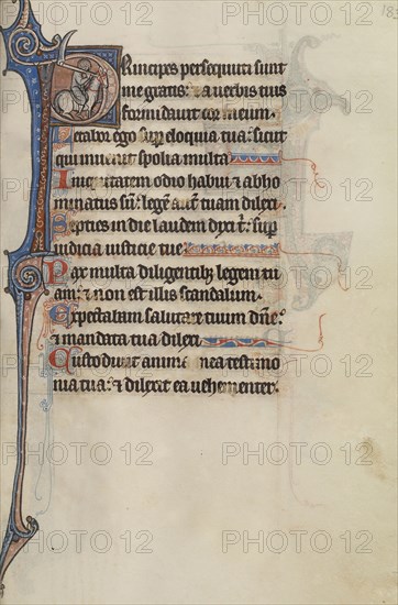 Initial P: A Man on a White Horse with a Sickle; Bute Master, Franco-Flemish, active about 1260 - 1290, Paris, written, France