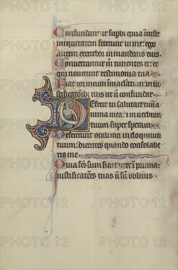 Initial D: A Saint Holding a Scroll; Bute Master, Franco-Flemish, active about 1260 - 1290, Northeastern, illuminated, France