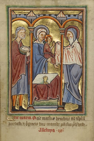 The Presentation in the Temple; York perhaps, illuminated, Northern, England; illumination about 1190; written about 1490