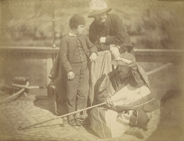 Group Portrait of Two Occidental Men and a Boy on a Boat in the Nile River; Théodule Devéria, French, 1831 - 1871, France; 1865