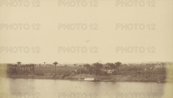 Banks of the Nile with Palm Trees and Boat; Théodule Devéria, French, 1831 - 1871, France; 1859 - 1865; Albumen silver print