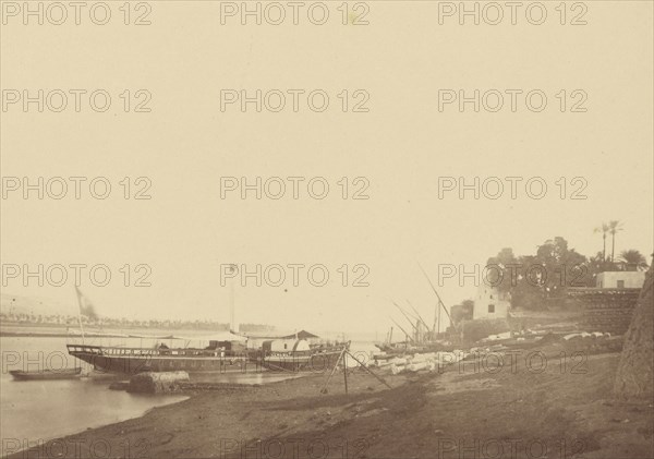 Boats on the Bank of the Nile; Théodule Devéria, French, 1831 - 1871, France; 1865; Albumen silver print