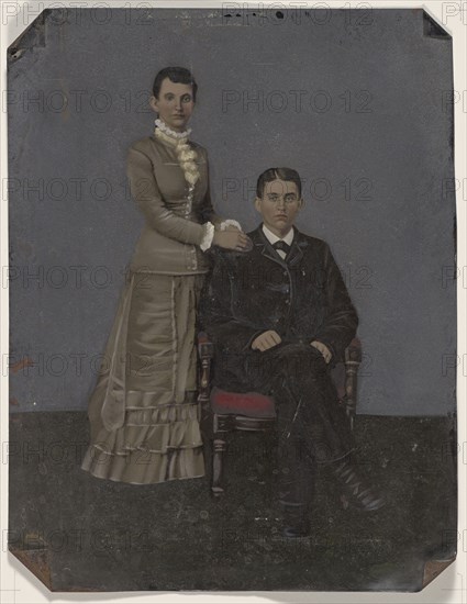 Portrait of young couple; United States; 1860s - 1880s; Hand-colored tintype; Sheet: 21.5 x 16.5 cm, 8 7,16 x 6 1,2 in