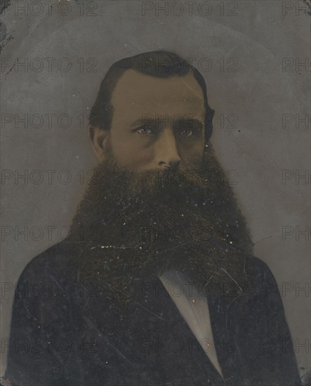 Portrait of man with large beard; United States; 1860s - 1880s; Hand-colored tintype; Sheet: 25 x 19.8 cm, 9 13,16 x 7 13,16 in