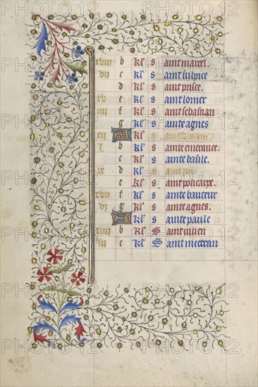 Calendar Page; Paris, France; about 1415 - 1420; Tempera colors, gold paint, gold leaf, and ink on parchment; Leaf: 20.5 x 14.8