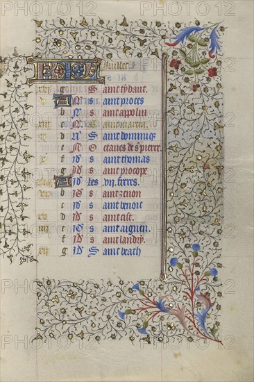 Calendar Page; Paris, France; about 1415 - 1420; Tempera colors, gold paint, gold leaf, and ink on parchment; Leaf: 20.5 x 14.8