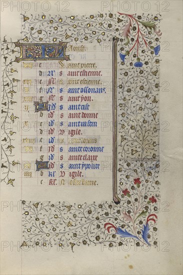 Calendar Page; Paris, France; about 1415 - 1420; Tempera colors, gold paint, gold leaf, and ink on parchment; Leaf: 20.5 x 14.8