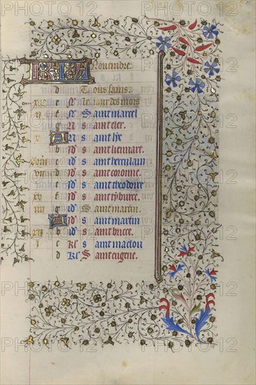 Calendar Page; Paris, France; about 1415 - 1420; Tempera colors, gold paint, gold leaf, and ink on parchment; Leaf: 20.5 x 14.8