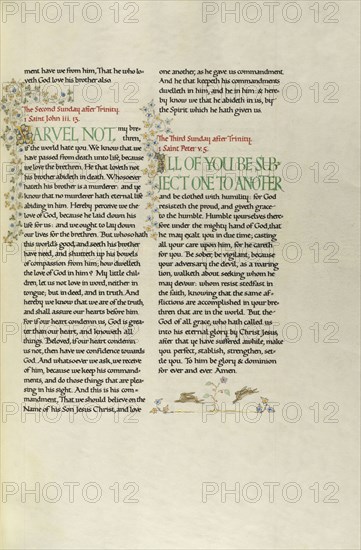 Decorated Text Page; Madelyn Walker, English, active 1930s, England; about 1930; Gold leaf, tempera colors, and pen and black