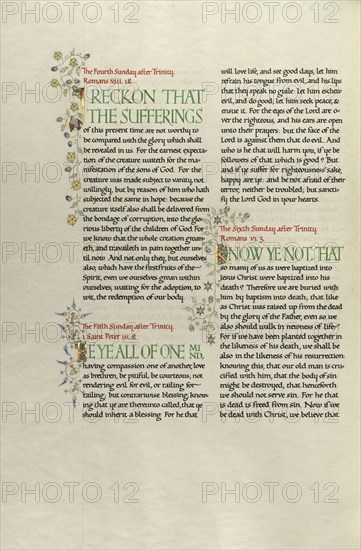 Decorated Text Page; Madelyn Walker, English, active 1930s, England; about 1930; Gold leaf, tempera colors, and pen and black