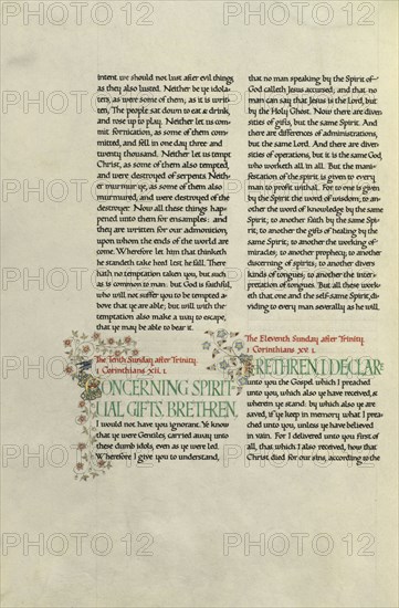 Decorated Text Page; Madelyn Walker, English, active 1930s, England; about 1930; Gold leaf, tempera colors, and pen and black