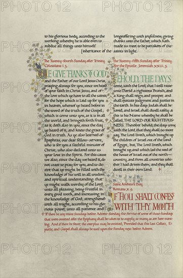 Decorated Text Page; Madelyn Walker, English, active 1930s, England; about 1930; Gold leaf, tempera colors, and pen and black