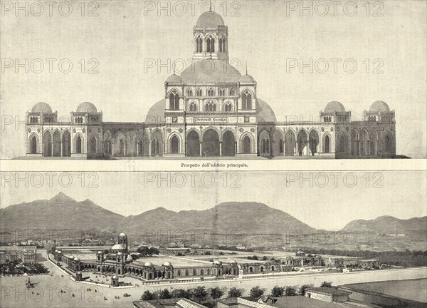 Esposizione Nazionale di Palermo del 1891-92. - Veduta generale degli edifici, Photomechanical process, 1890